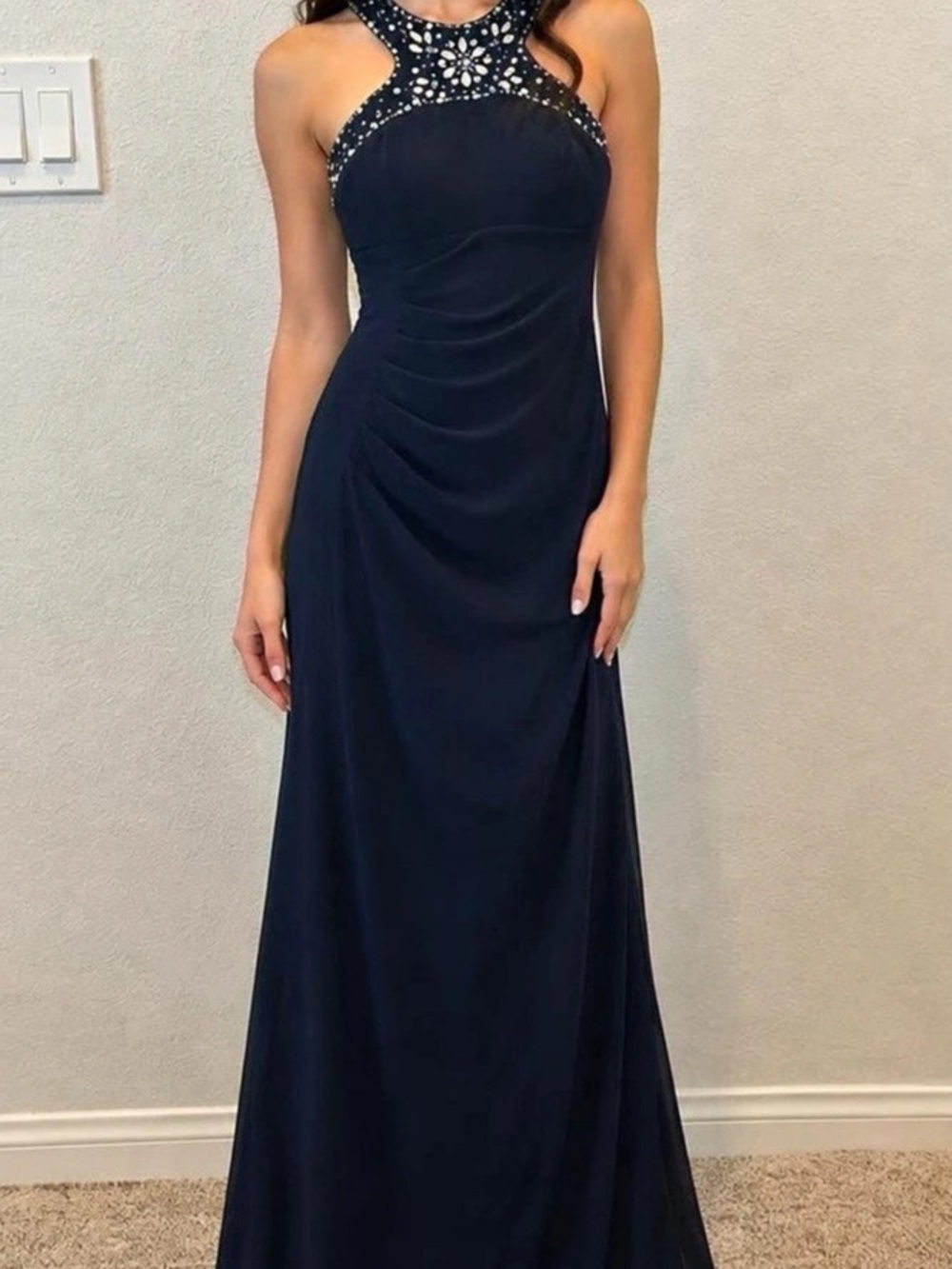 X by Xscape Embellished Neck Maxi Dress in Blue Size 6